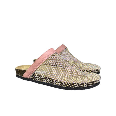Mule Gagliotta GC in pelle rosa con rete glitterata multicolor, suola sughero.