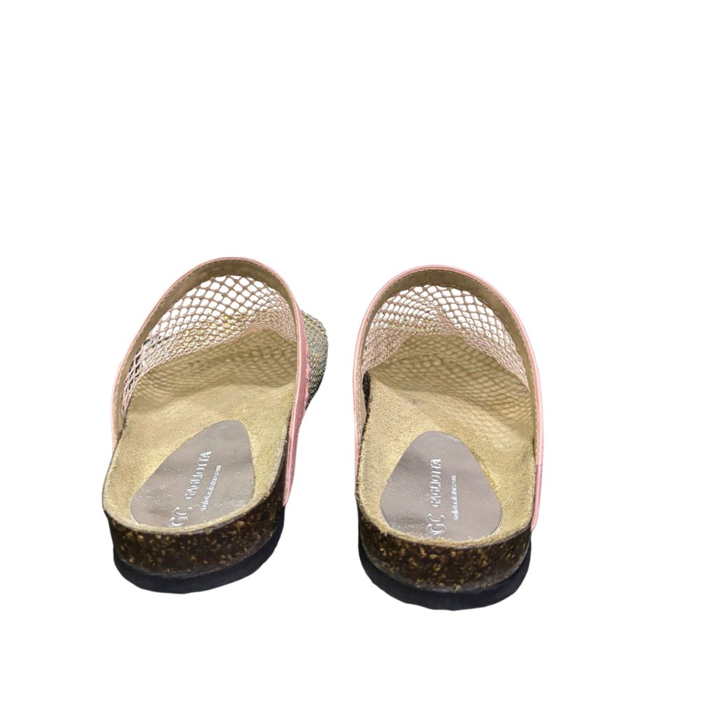 Mule Gagliotta GC in pelle rosa con rete glitterata multicolor, suola sughero.