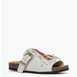 Sandalo open toe Gagliotta in camoscio ghiaccio, maxi fibbia western e frange con perline colorate, suola sughero 4 cm.