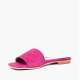 Ciabatta flat Gagliotta in camoscio fucsia, design minimal, tacco basso 2 cm.