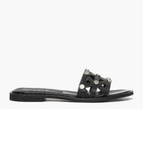 Ciabatta flat Gagliotta in pelle nera, fascia geometrica découpage con borchie argentate, tacco 3 cm.