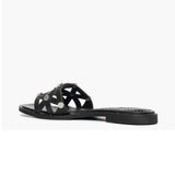 Ciabatta flat Gagliotta in pelle nera, fascia geometrica découpage con borchie argentate, tacco 3 cm.