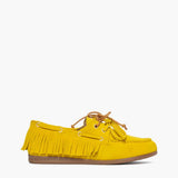 Mocassini in camoscio giallo sole con frange laterali