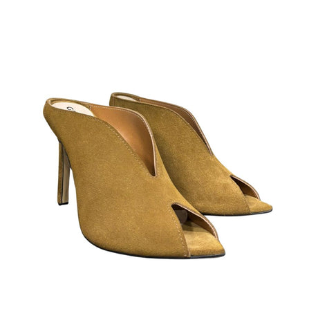 Sabot mule in camoscio cuoio con tacco a spillo 10 cm e scollatura a V