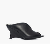 Sabot mule in pelle nera con zeppa concava 8 cm e scollatura a V
