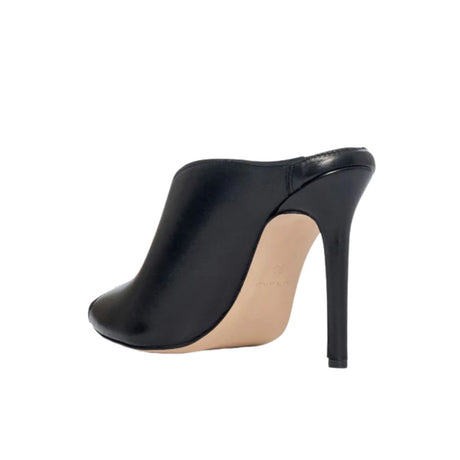 Sabot mule in pelle nera con tacco a spillo 10 cm e scollatura a V