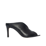 Sabot mule in pelle nera con tacco a spillo 8 cm e scollatura a V