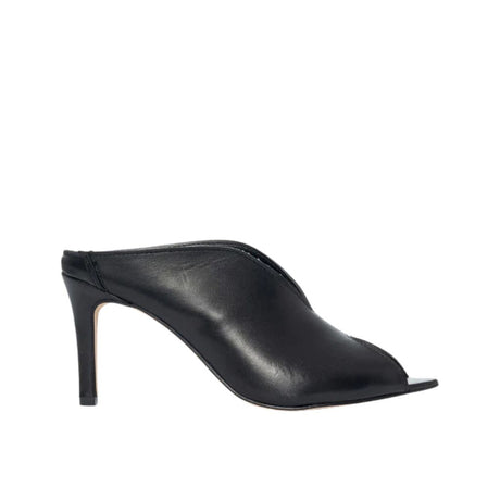 Sabot mule in pelle nera con tacco a spillo 8 cm e scollatura a V