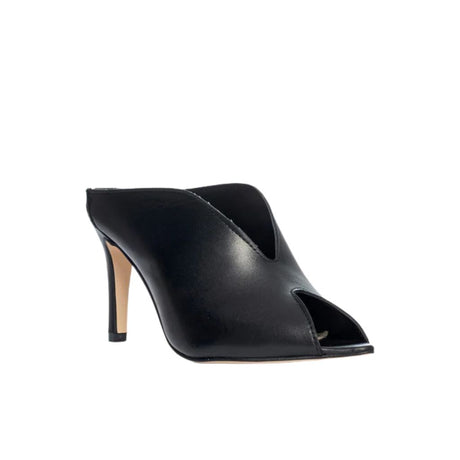 Sabot mule in pelle nera con tacco a spillo 8 cm e scollatura a V