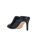 Sabot mule in pelle nera con tacco a spillo 8 cm e scollatura a V