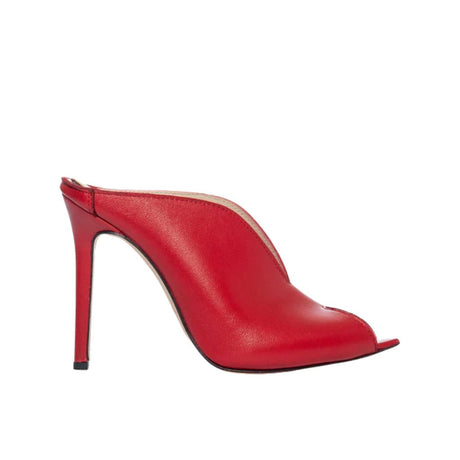 Sabot mule in pelle rossa con tacco a spillo 10 cm e scollatura a V