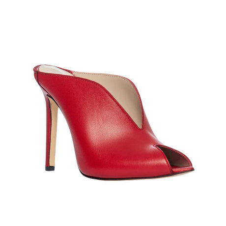 Sabot mule in pelle rossa con tacco a spillo 10 cm e scollatura a V