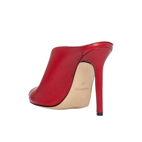 Sabot mule in pelle rossa con tacco a spillo 10 cm e scollatura a V