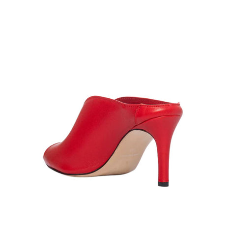 Sabot mule in pelle rossa con tacco a spillo 8 cm e scollatura a V