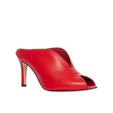 Sabot mule in pelle rossa con tacco a spillo 8 cm e scollatura a V