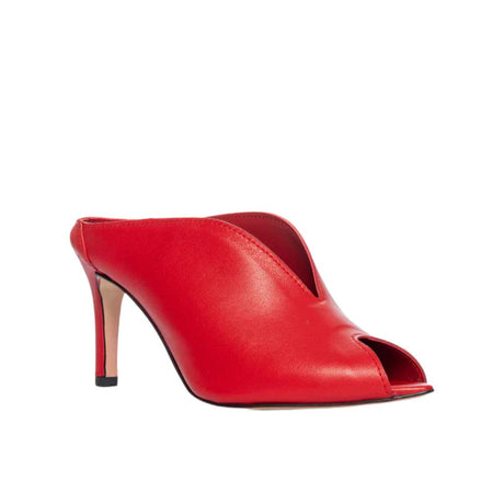 Sabot mule in pelle rossa con tacco a spillo 8 cm e scollatura a V