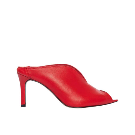 Sabot mule in pelle rossa con tacco a spillo 8 cm e scollatura a V