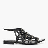 Sandalo gladiator Gagliotta in pelle nera, tomaia a gabbia con borchie argentate.