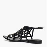 Sandalo gladiator Gagliotta in pelle nera, tomaia a gabbia con borchie argentate.