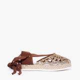 Espadrillas Gagliotta in glitter oro e pelle cuoio