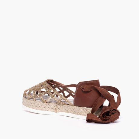 Espadrillas Gagliotta in glitter oro e pelle cuoio