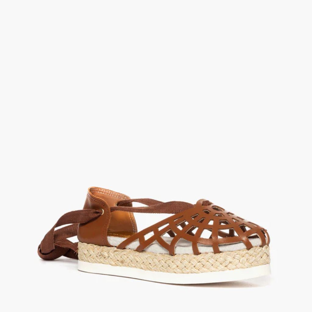 Espadrillas Gagliotta in pelle cuoio con tomaia a gabbia