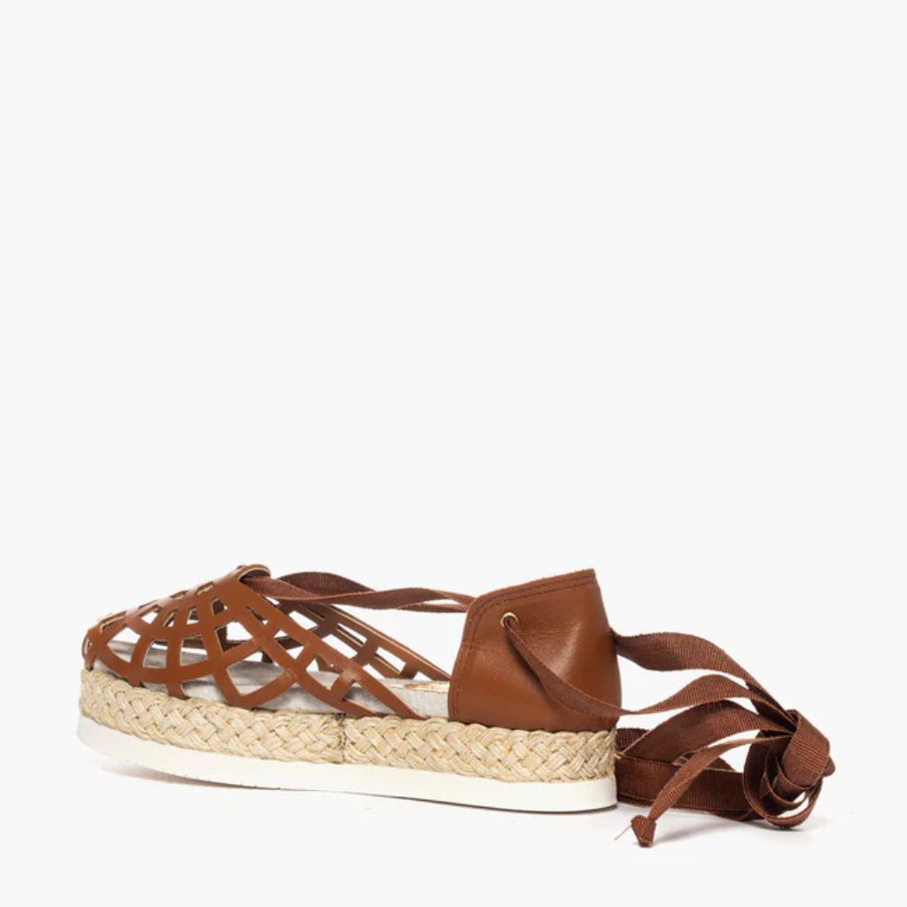 Espadrillas Gagliotta in pelle cuoio con tomaia a gabbia