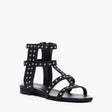 Sandalo gladiator Gagliotta in pelle nera, micro borchie argentate a griglia, chiusura zip.