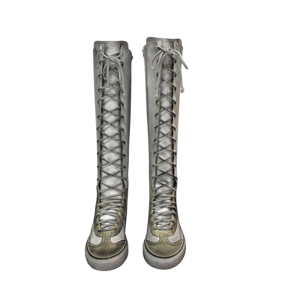 Sneaker boot cuissarde bianco vintage con cerniera interna