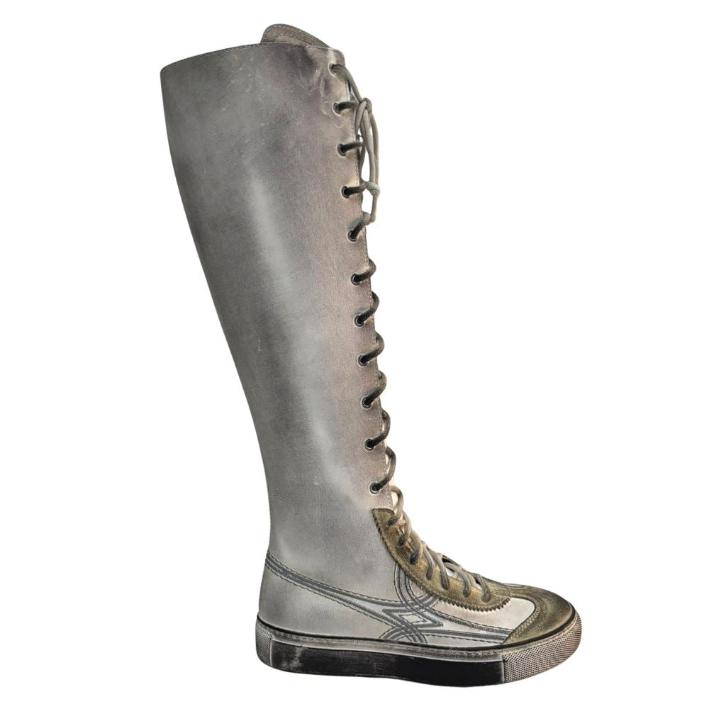 Sneaker boot cuissarde bianco vintage con cerniera interna