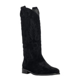 Stivali camperos in camoscio nero con ricamo