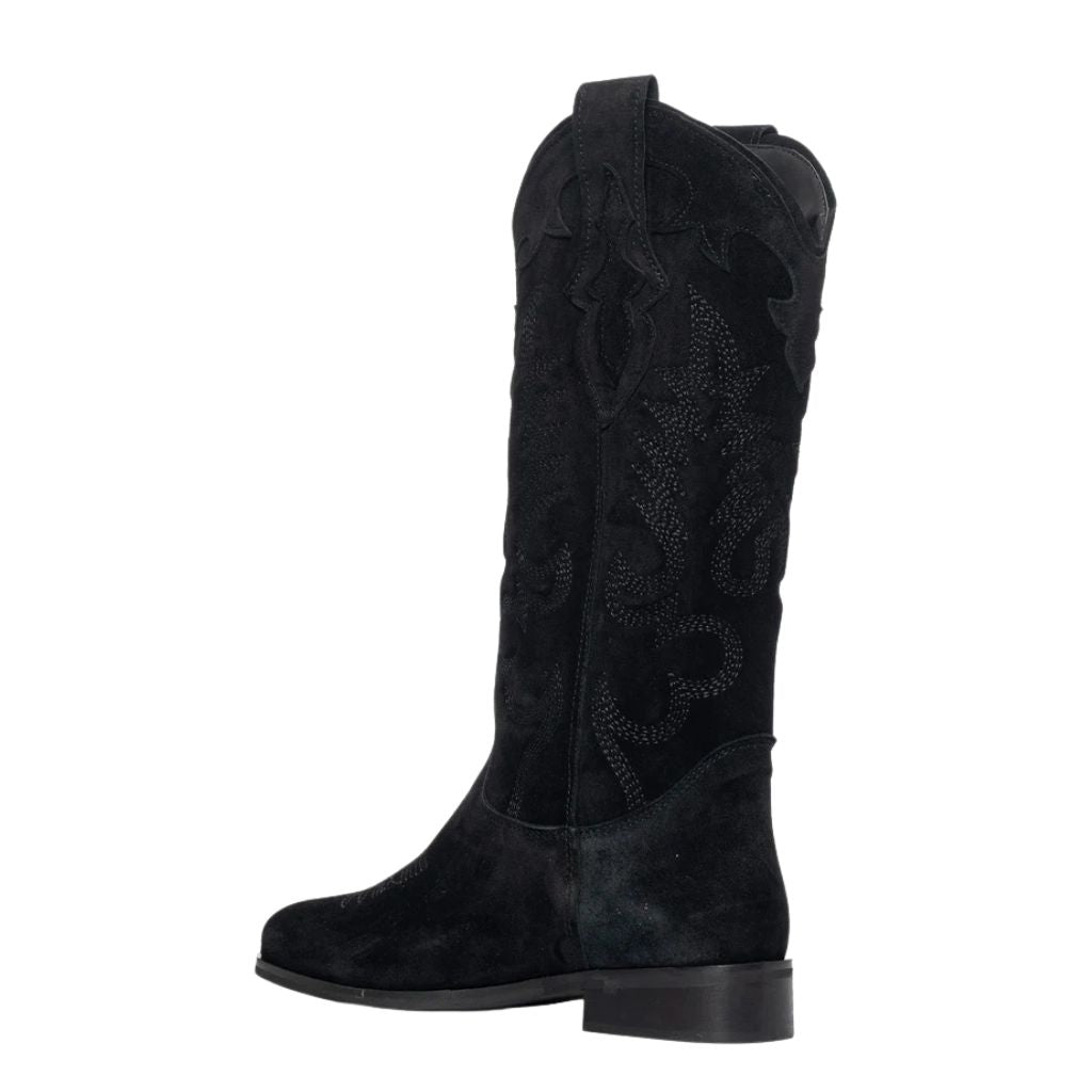 Stivali camperos in camoscio nero con ricamo