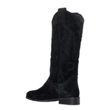 Stivali camperos in camoscio nero con ricamo