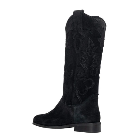 Stivali camperos in camoscio nero con ricamo