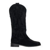 Stivali camperos in camoscio nero con ricamo