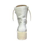 Stivale combat Gagliotta bianco liscio in pelle con lacci, corda bicolore bianco e nera e suola carrarmato.