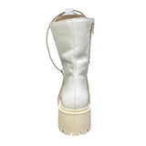 Stivale combat Gagliotta bianco liscio in pelle con lacci, corda beige e suola carrarmato.