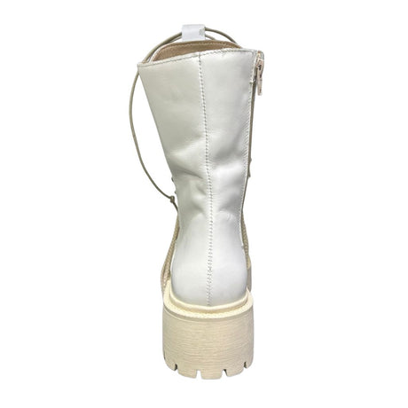 Stivale combat Gagliotta bianco liscio in pelle con lacci, corda beige e suola carrarmato.