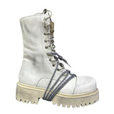Stivale combat Gagliotta bianco vintage in pelle con lacci, corda intrecciata e suola carrarmato.