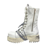 Stivale combat Gagliotta bianco vintage in pelle con lacci, corda intrecciata e suola carrarmato.