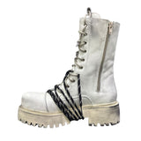 Stivale combat Gagliotta bianco vintage in pelle con lacci, corda intrecciata e suola carrarmato.