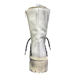 Stivale combat Gagliotta bianco vintage in pelle con lacci, corda intrecciata e suola carrarmato.