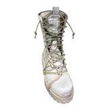 Stivale combat Gagliotta bianco vintage in pelle con lacci, corda intrecciata e suola carrarmato.