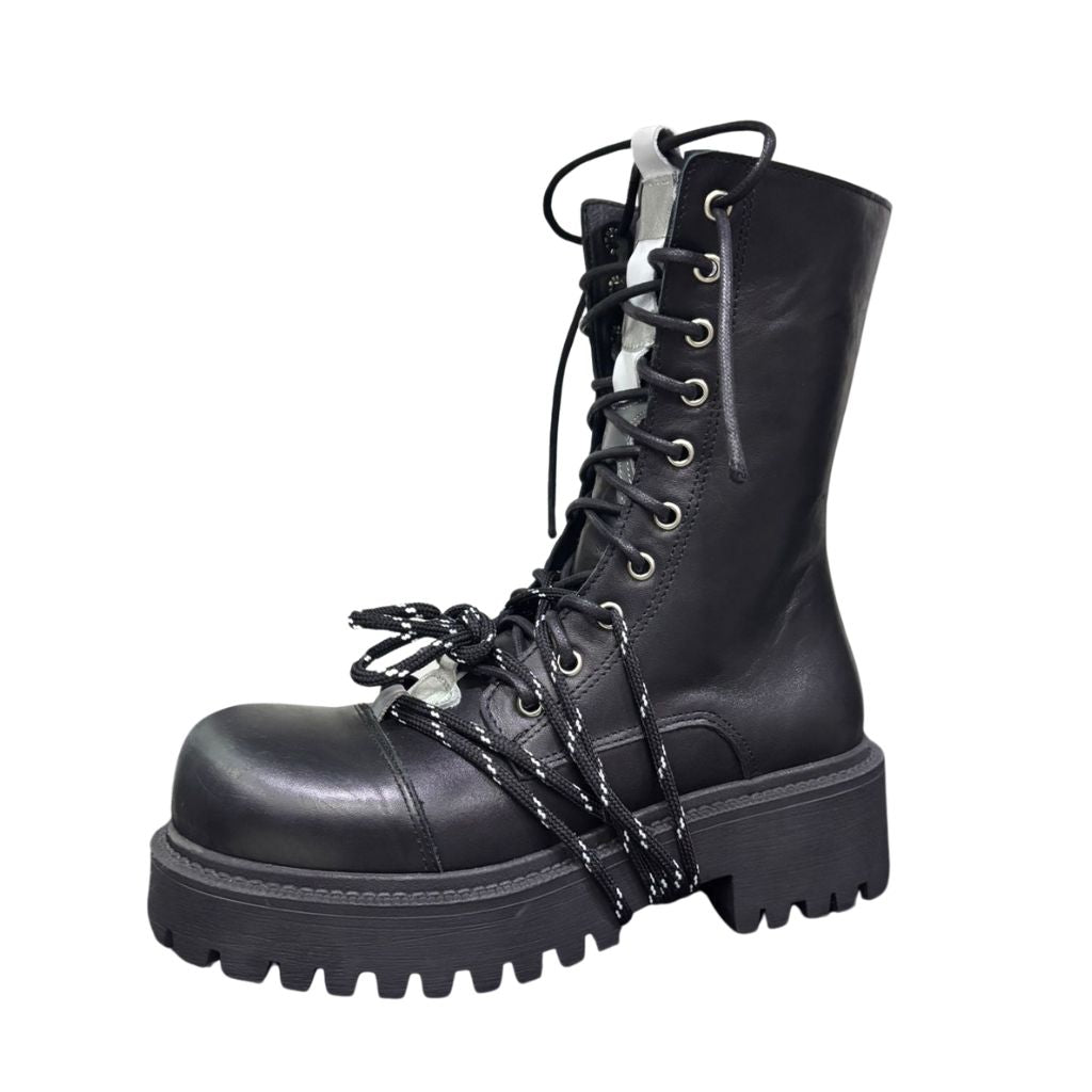 Stivale combat nero Gagliotta XLG con platform carrarmato, doppia allacciatura