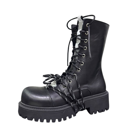 Stivale combat nero Gagliotta XLG con platform carrarmato, doppia allacciatura