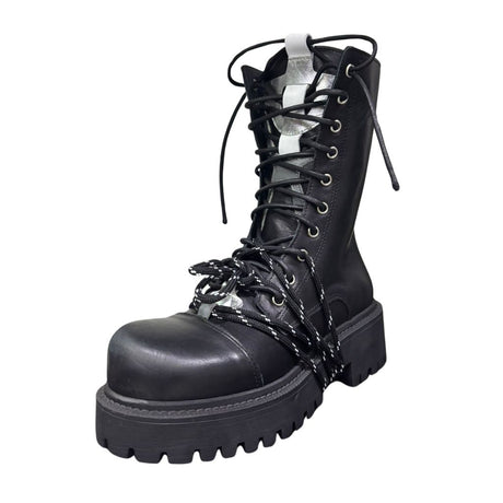 Stivale combat nero Gagliotta XLG con platform carrarmato, doppia allacciatura