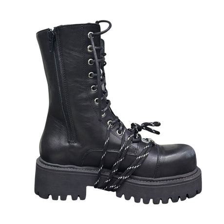 Stivale combat nero Gagliotta XLG con platform carrarmato, doppia allacciatura