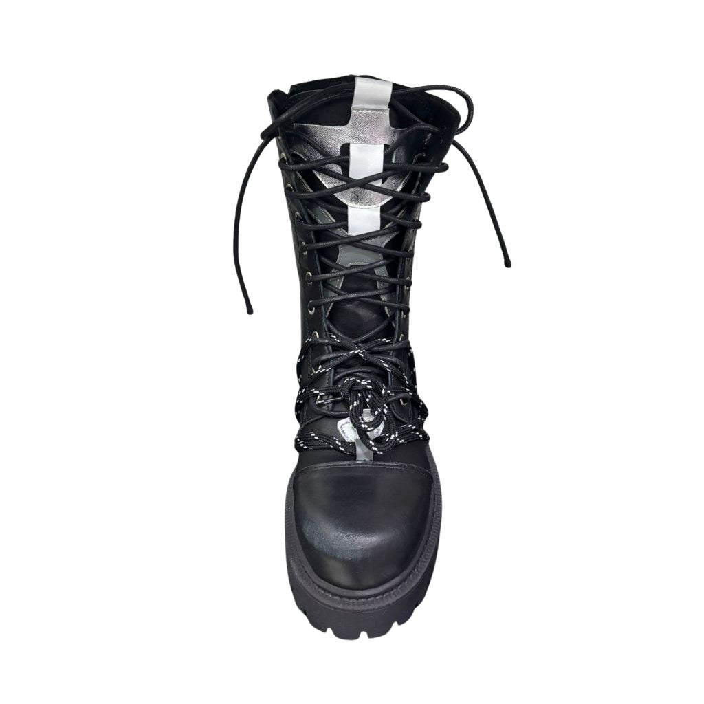 Stivale combat nero Gagliotta XLG con platform carrarmato, doppia allacciatura