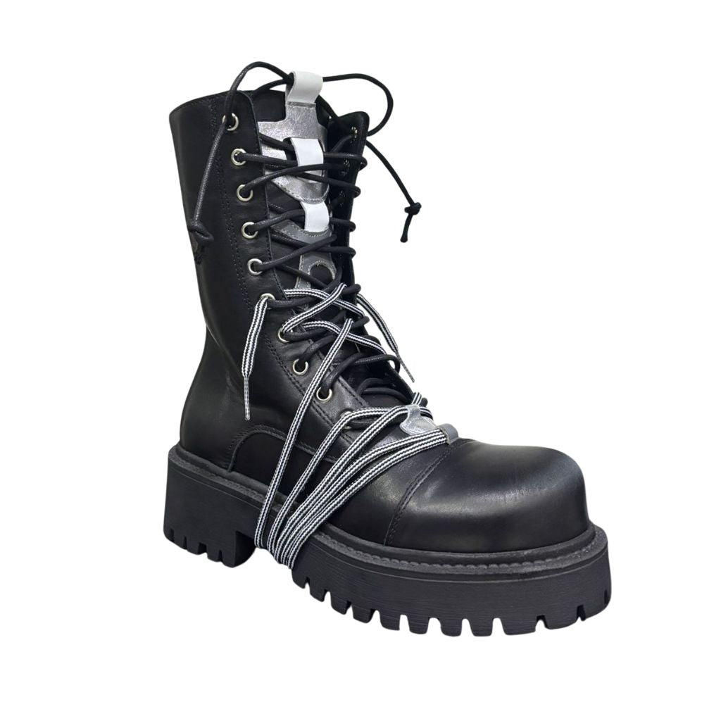 Stivale combat nero Gagliotta XLG con platform carrarmato, doppia allacciatura