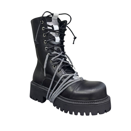 Stivale combat nero Gagliotta XLG con platform carrarmato, doppia allacciatura